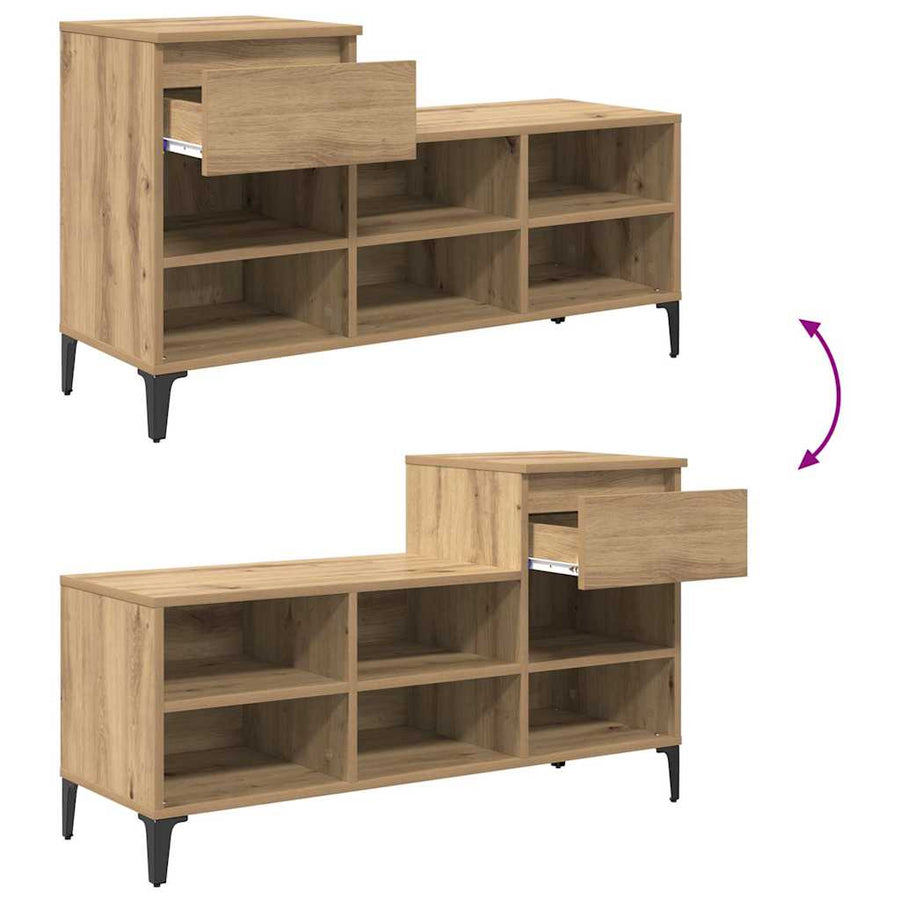 Schoenenkast met lade artisanaal eikenkleurig 102 x 36 x 60 cm