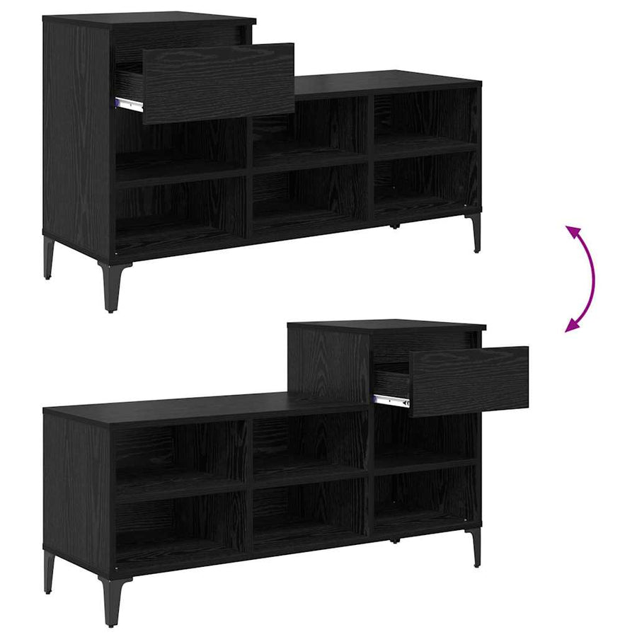 Schoenenkast met lade Zwart eiken 102 x 36 x 60 cm Bewerkt hout