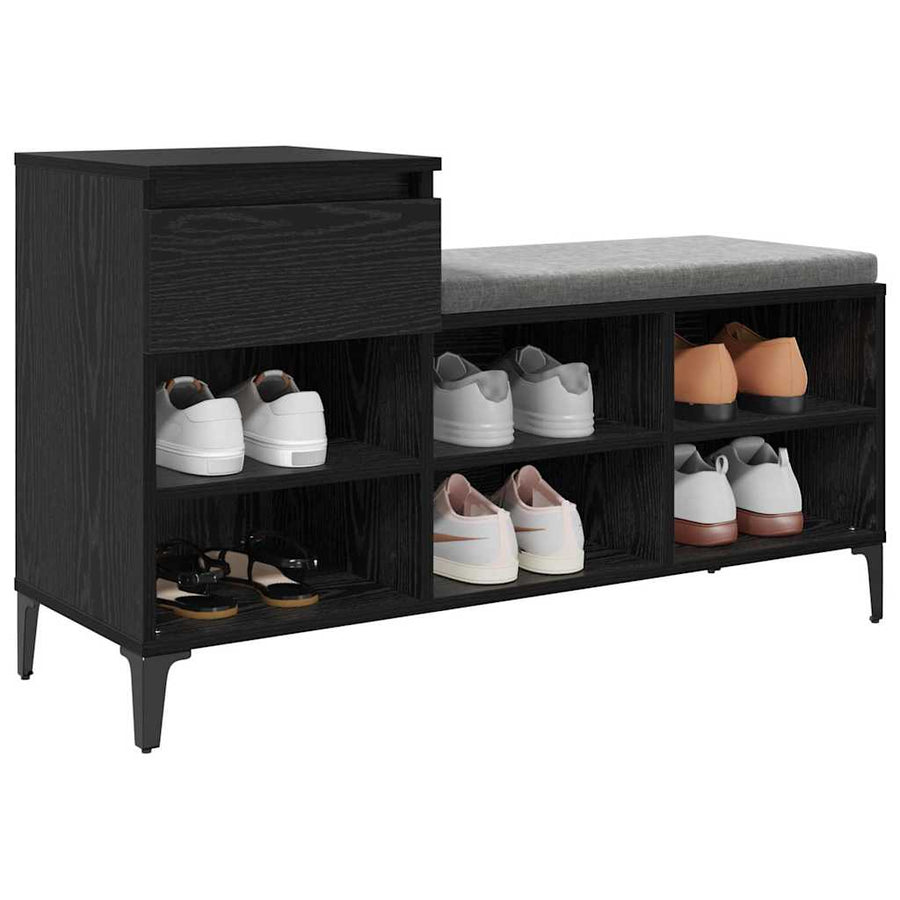 Schoenenkast met lade Zwart eiken 102 x 36 x 60 cm Bewerkt hout