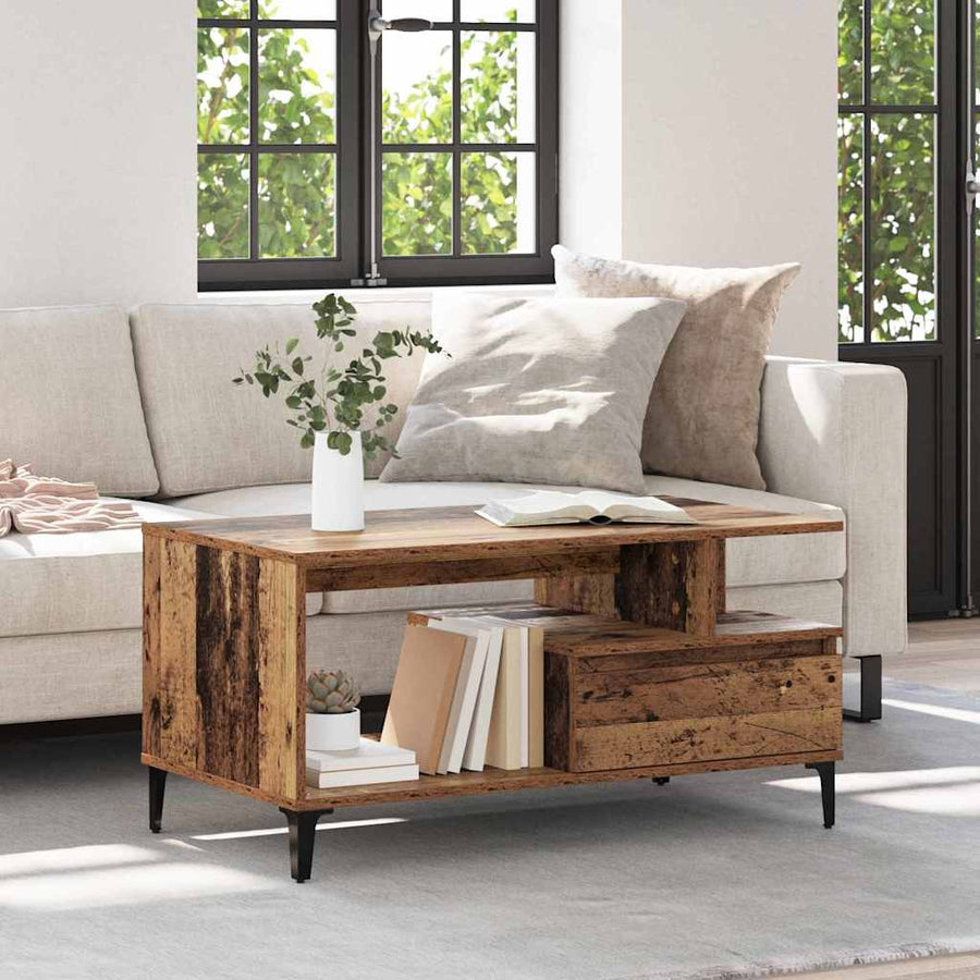 Salontafel met lade Oud Hout 90 x 49 x 45 cm Bewerkt hout