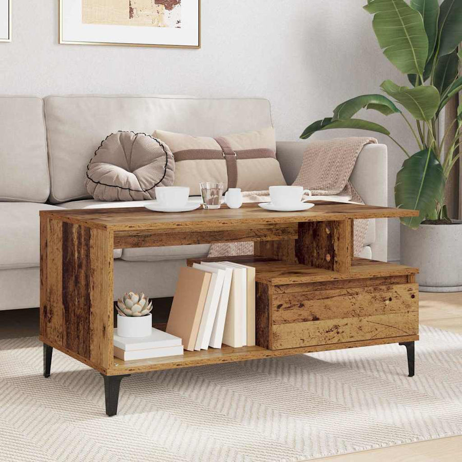 Salontafel met lade Oud Hout 90 x 49 x 45 cm Bewerkt hout