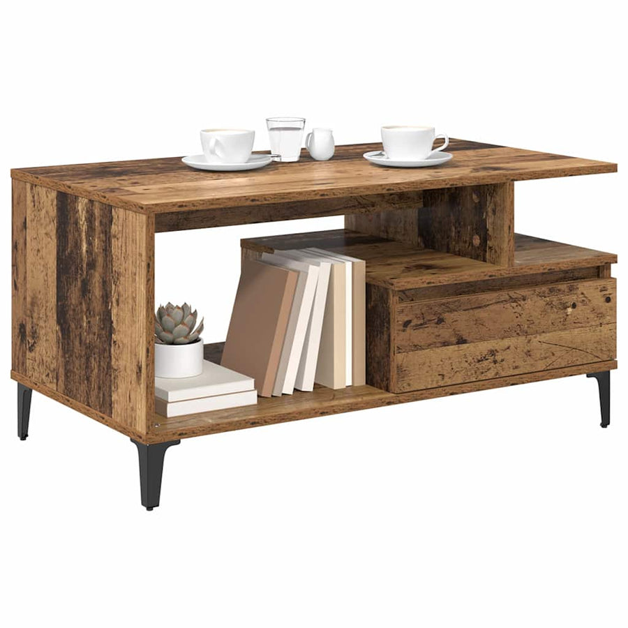 Salontafel met lade Oud Hout 90 x 49 x 45 cm Bewerkt hout