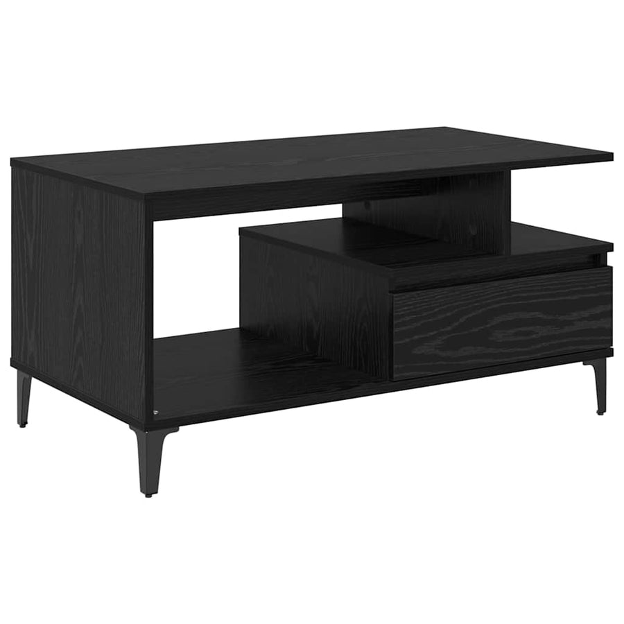 Salontafel met lade Zwart Eiken 90 x 49 x 45 cm Bewerkt hout