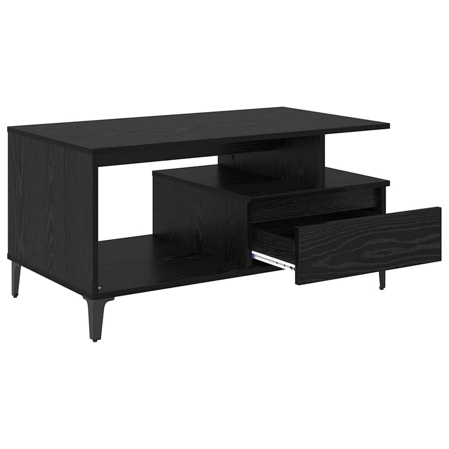 Salontafel met lade Zwart Eiken 90 x 49 x 45 cm Bewerkt hout