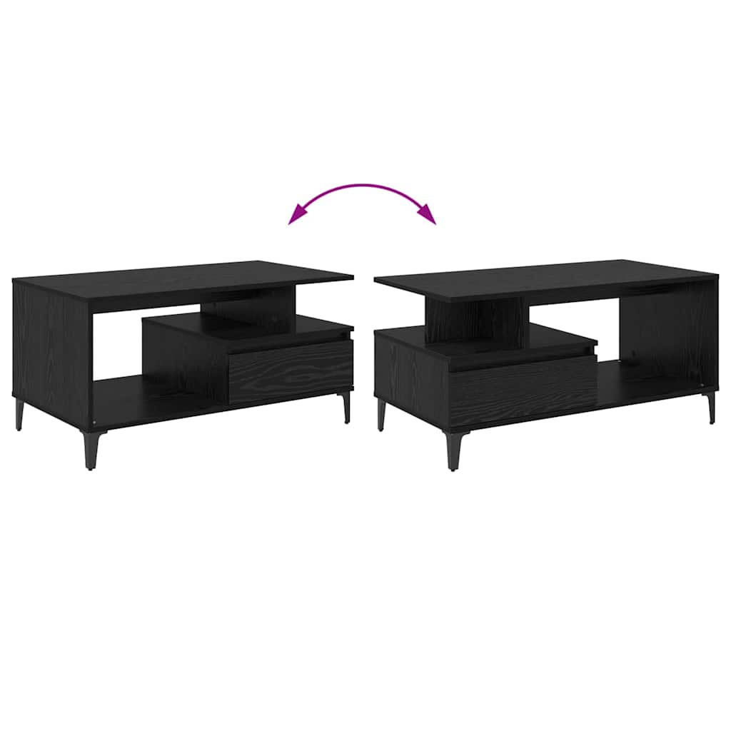 Salontafel met lade Zwart Eiken 90 x 49 x 45 cm Bewerkt hout