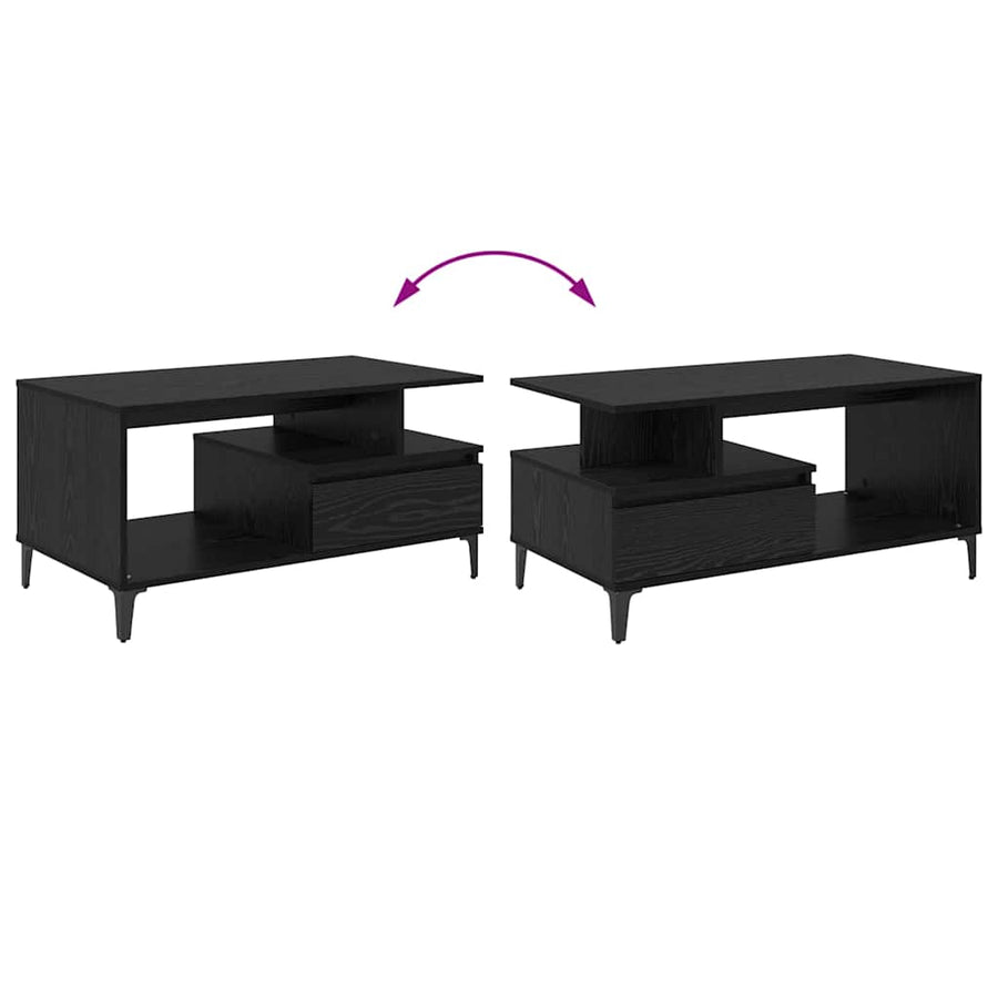 Salontafel met lade Zwart Eiken 90 x 49 x 45 cm Bewerkt hout