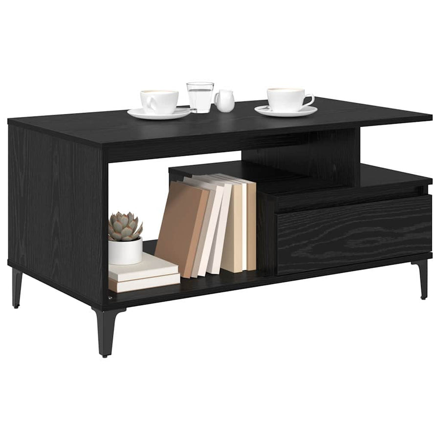 Salontafel met lade Zwart Eiken 90 x 49 x 45 cm Bewerkt hout