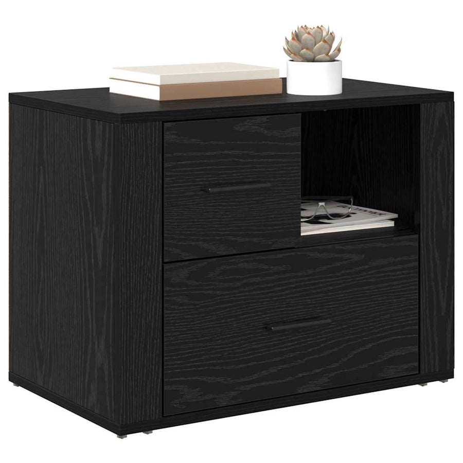 Nachtkastje met lade Zwart Eiken 35 x 60 x 50 cm Bewerkt hout