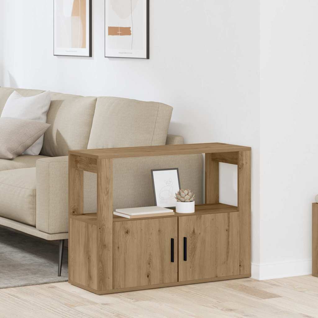 Dressoir artisanaal eikenkleurig 80 x 30 x 60 cm Bewerkt hout