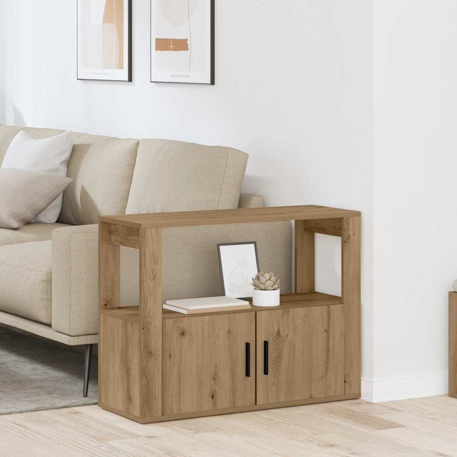 Dressoir artisanaal eikenkleurig 80 x 30 x 60 cm Bewerkt hout