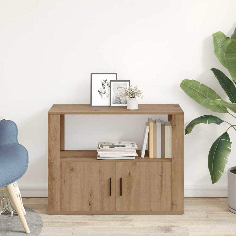 Dressoir artisanaal eikenkleurig 80 x 30 x 60 cm Bewerkt hout
