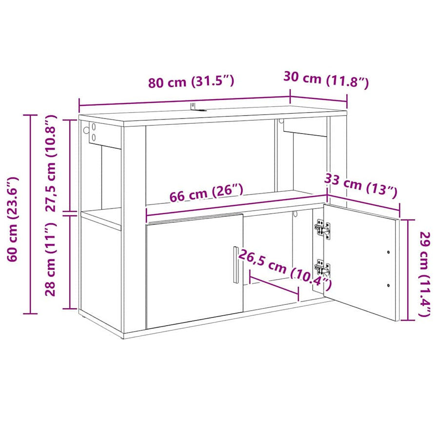 Dressoir artisanaal eikenkleurig 80 x 30 x 60 cm Bewerkt hout