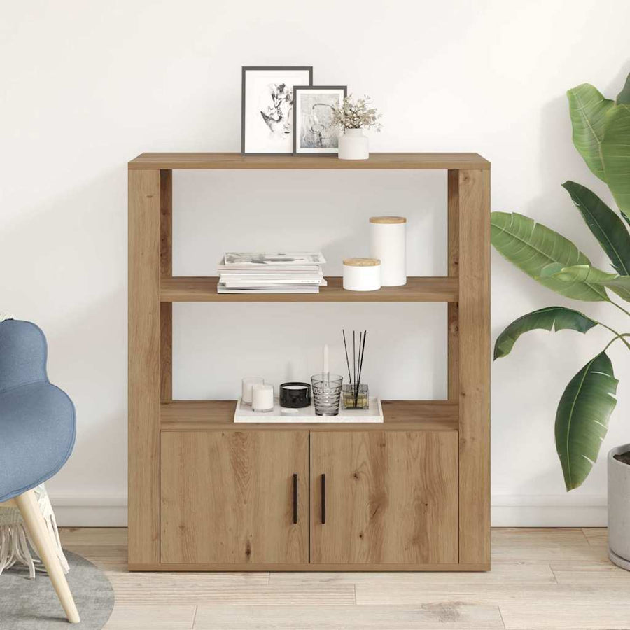 Dressoir artisanaal eikenkleurig 30 x 80 x 90 cm Bewerkt hout