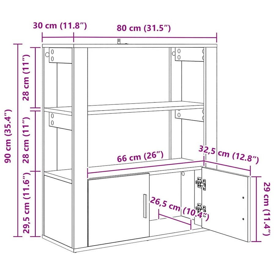 Dressoir artisanaal eikenkleurig 30 x 80 x 90 cm Bewerkt hout