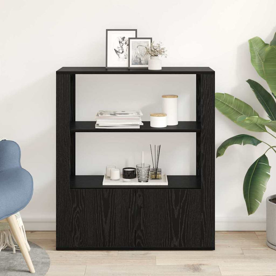 Dressoir Zwart eiken 30 x 80 x 90 cm Bewerkt hout