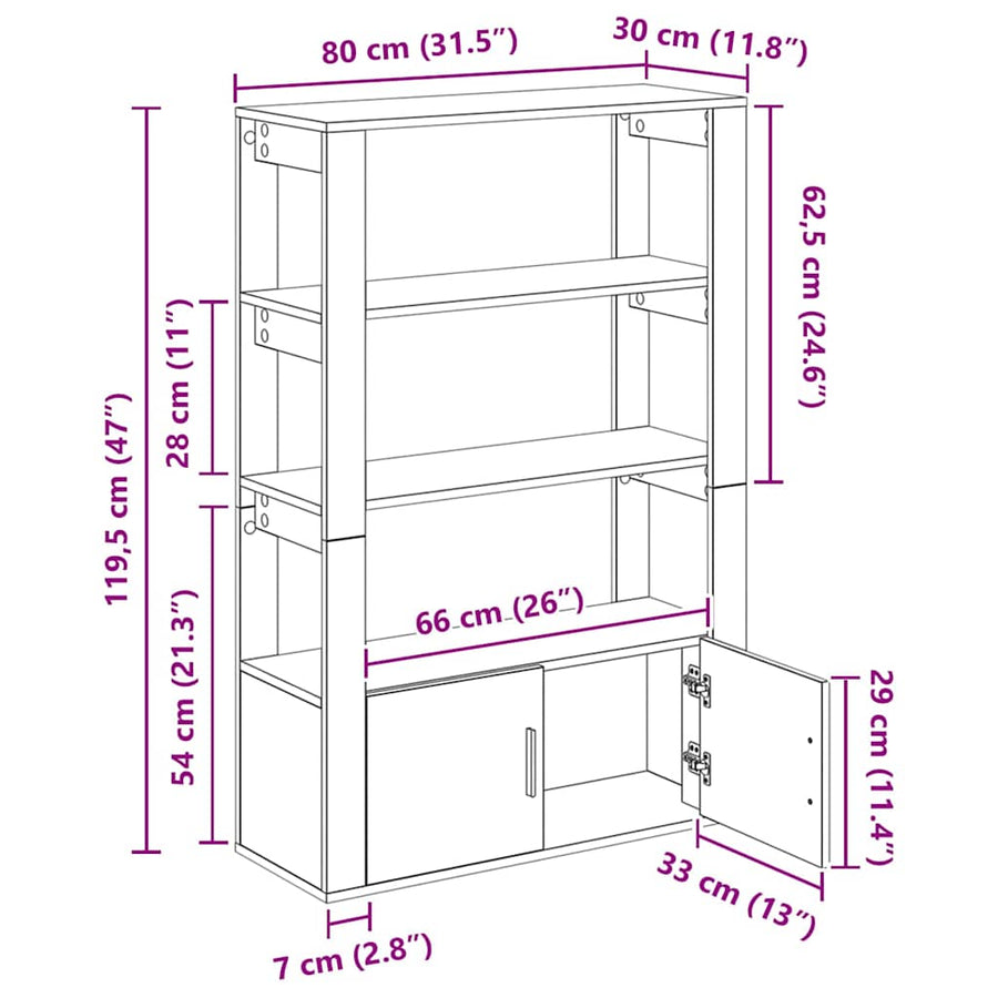 Dressoir artisanaal eikenkleurig 30 x 80 x 119,5 cm