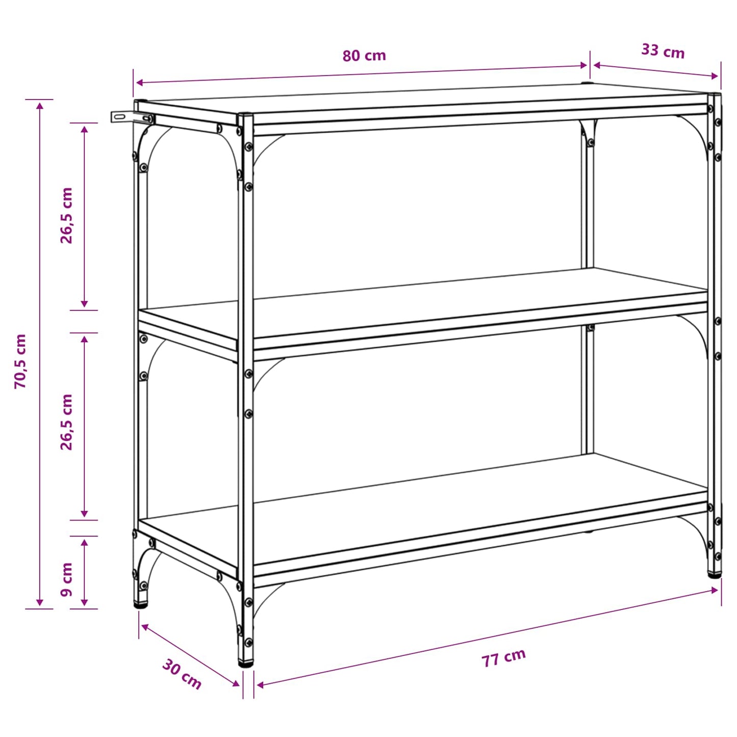 Boekenkast Zwart Eiken 80 x 33 x 70,5 cm