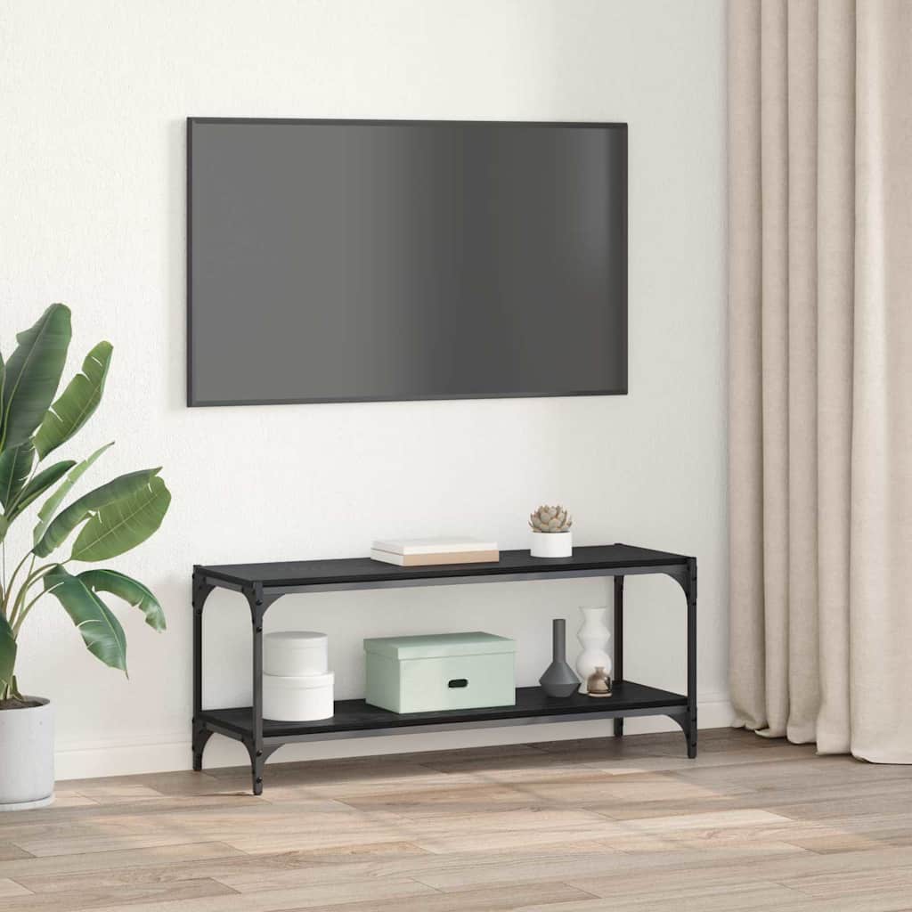 TV-kast Zwart Eiken 100x33x41cm Gemonteerd hout en ijzer