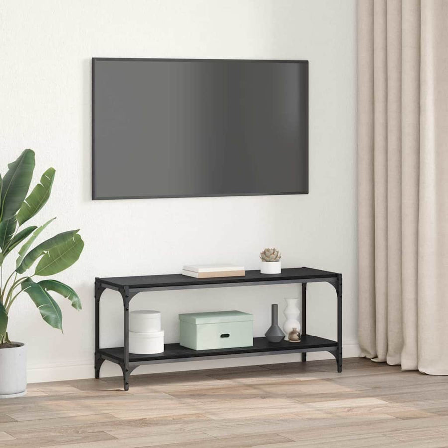 TV-kast Zwart Eiken 100x33x41cm Gemonteerd hout en ijzer