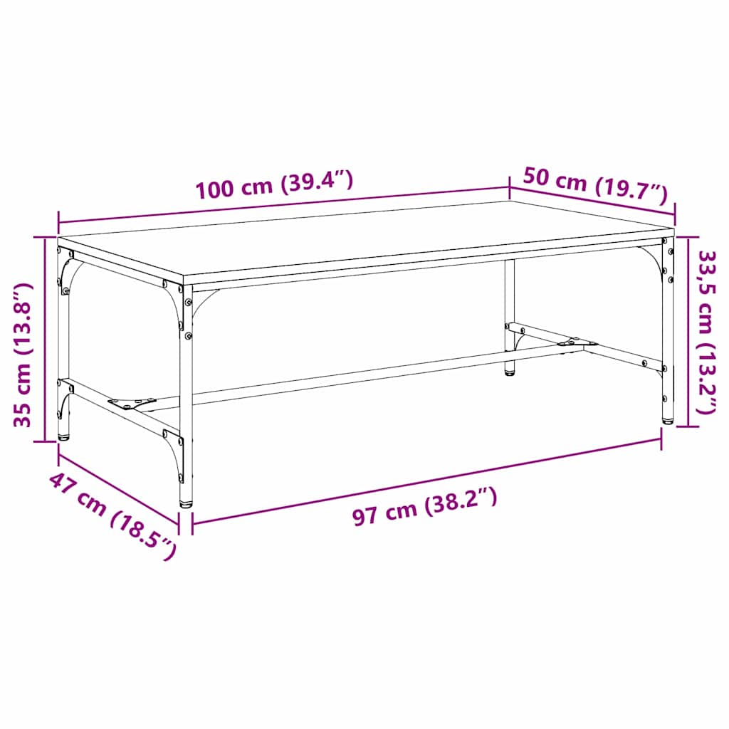 Salontafel Oud Hout 100 x 50 x 35 cm Bewerkt hout