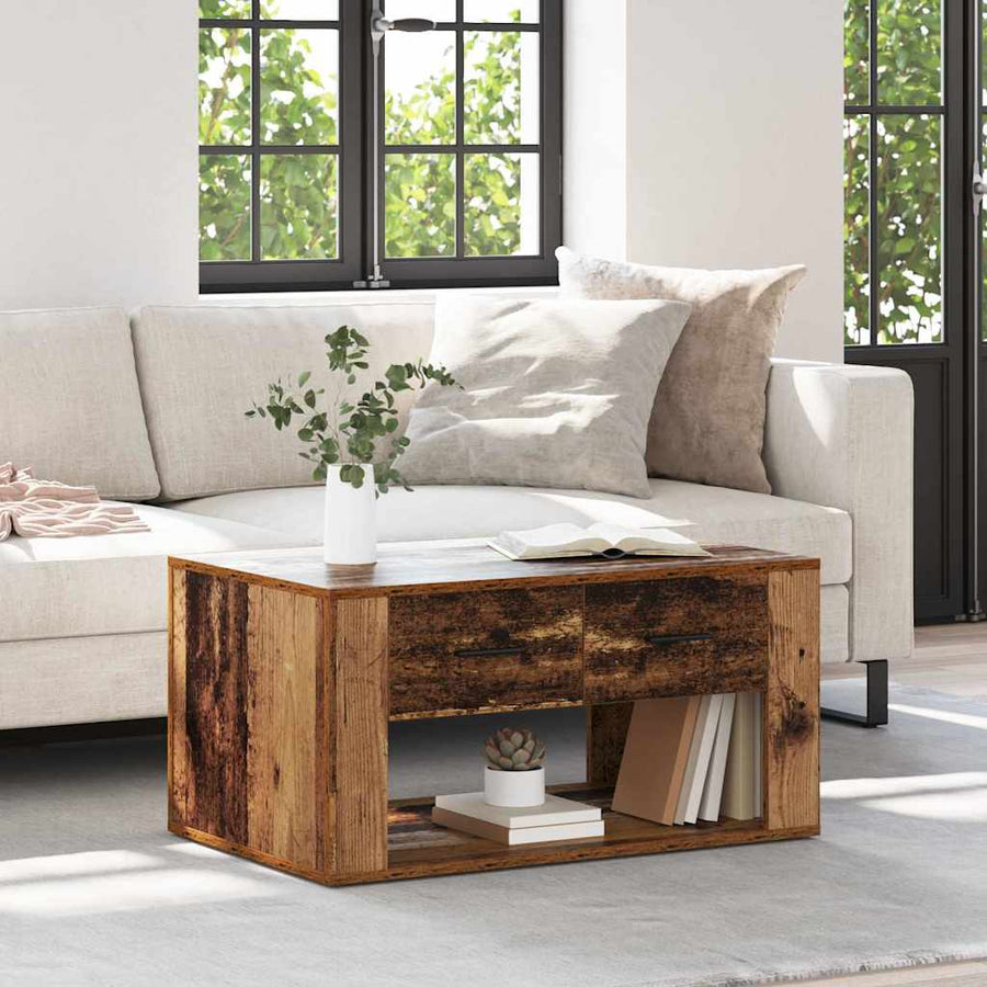 Salontafel met lade Oud Hout 80 x 50 x 40 cm Bewerkt hout