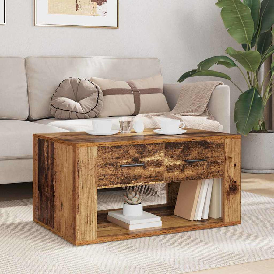 Salontafel met lade Oud Hout 80 x 50 x 40 cm Bewerkt hout