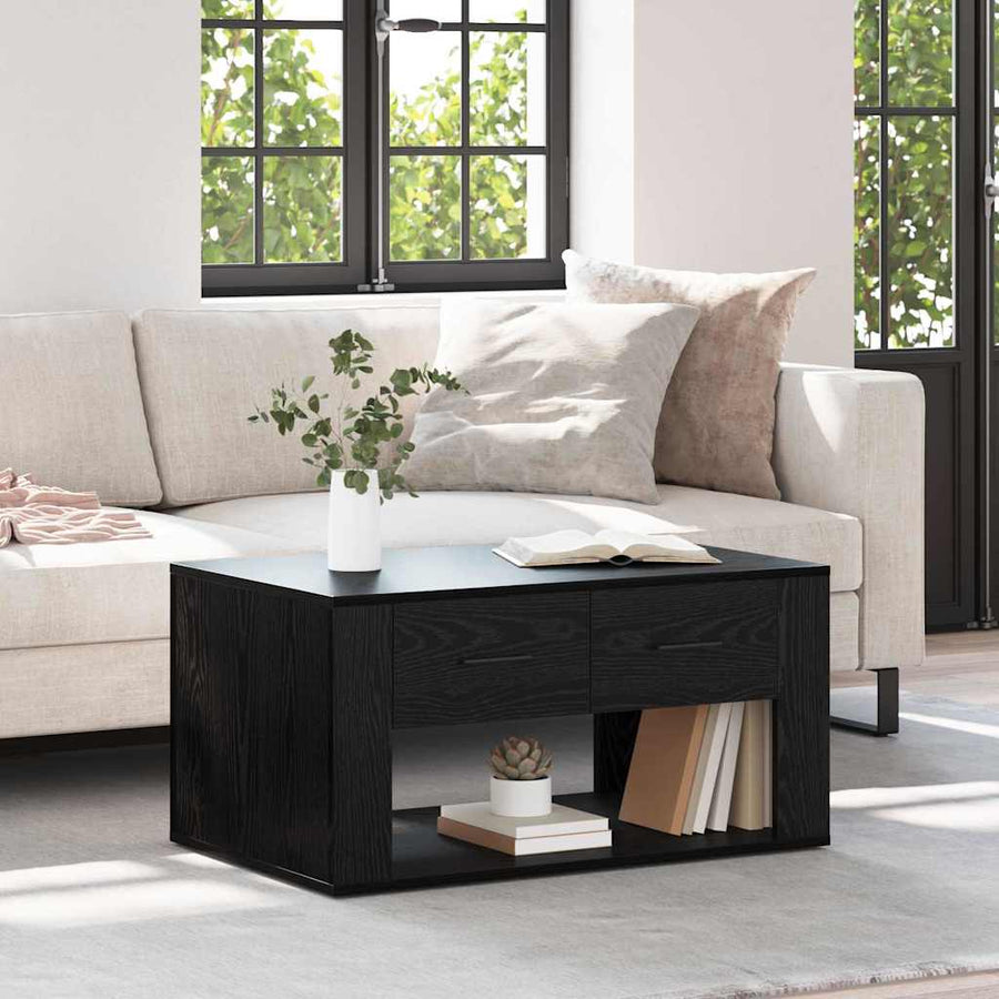 Salontafel met lade Zwart Eiken 80 x 50 x 40 cm Bewerkt hout