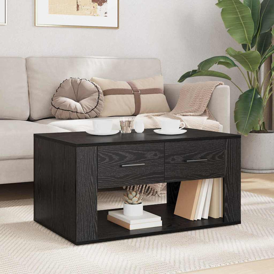 Salontafel met lade Zwart Eiken 80 x 50 x 40 cm Bewerkt hout