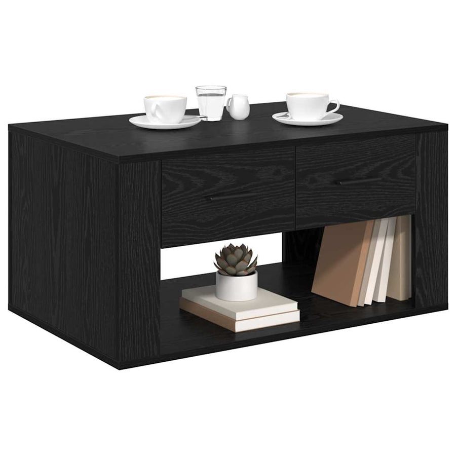 Salontafel met lade Zwart Eiken 80 x 50 x 40 cm Bewerkt hout