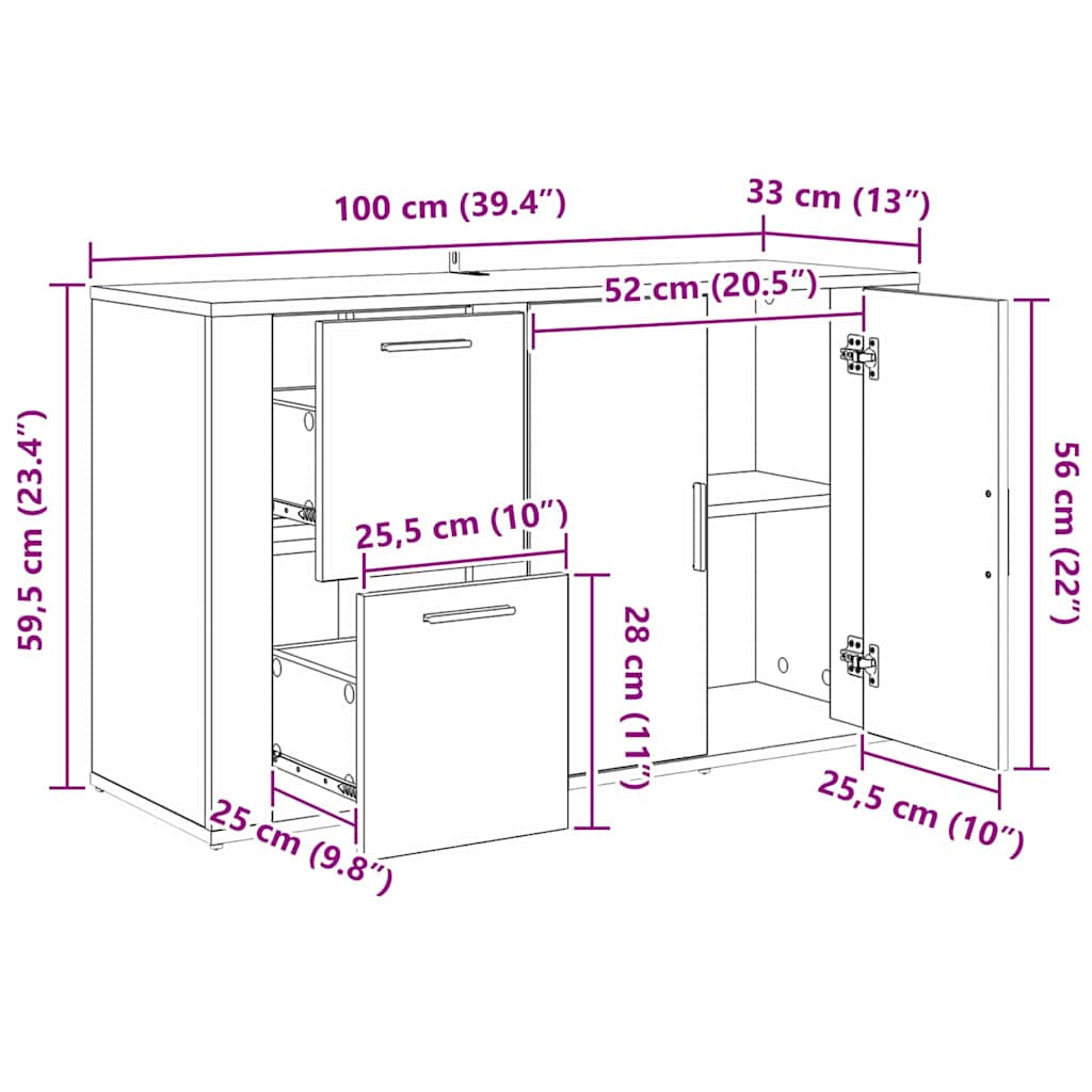 artisanaal eikenkleurig 100 x 33 x 59,5 cm Bewerkt hout