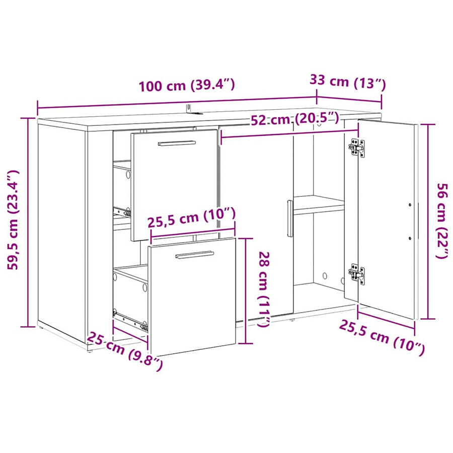 artisanaal eikenkleurig 100 x 33 x 59,5 cm Bewerkt hout