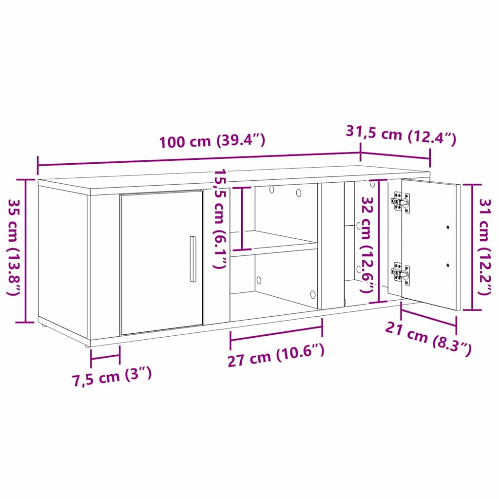 TV-kast Oud Hout 100 x 31,5 x 35 cm Bewerkt hout