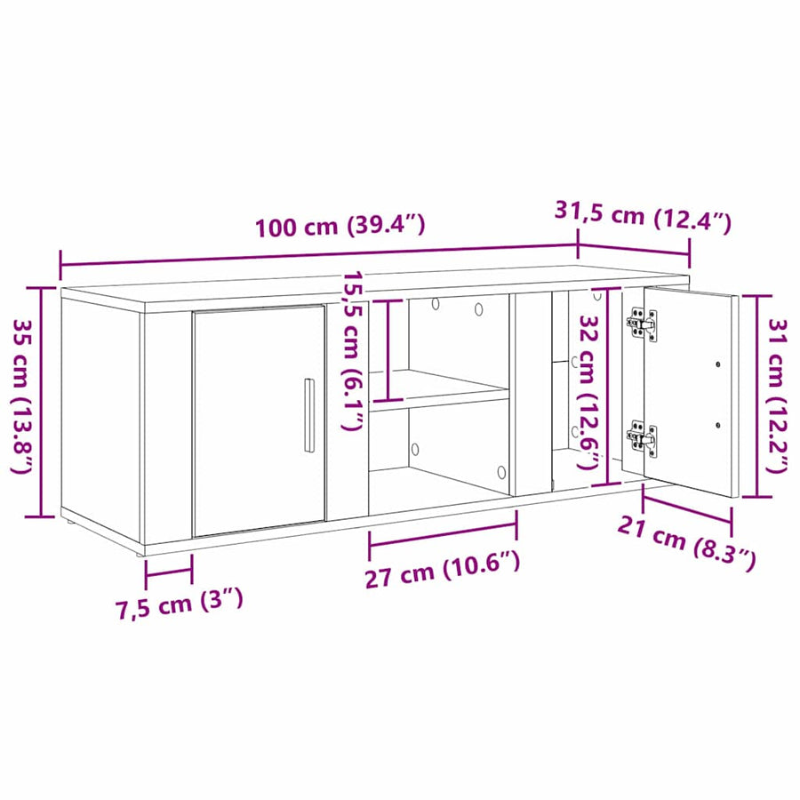 TV-kast Oud Hout 100 x 31,5 x 35 cm Bewerkt hout