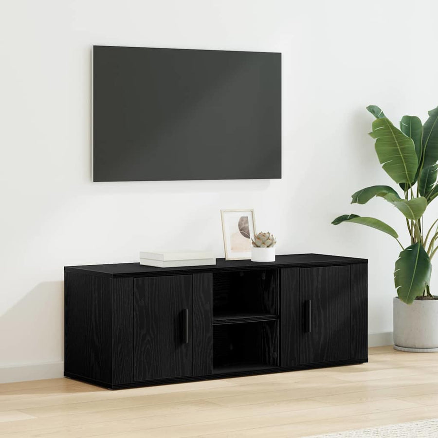 TV-kast Zwart Eiken 100 x 31,5 x 35 cm Bewerkt hout
