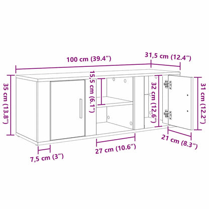 TV-kast Zwart Eiken 100 x 31,5 x 35 cm Bewerkt hout