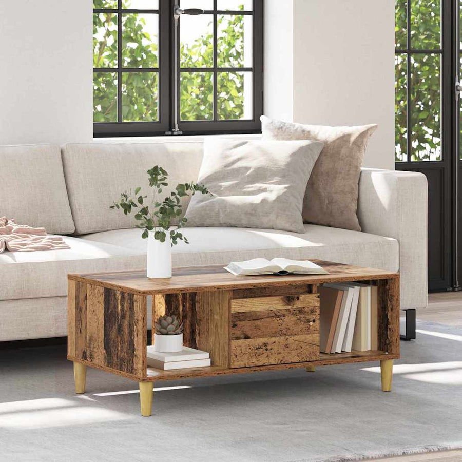 Salontafel met lade Oud Hout 90 x 50 x 26.5 cm Bewerkt hout