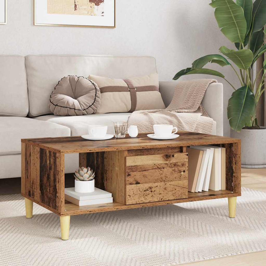 Salontafel met lade Oud Hout 90 x 50 x 26.5 cm Bewerkt hout