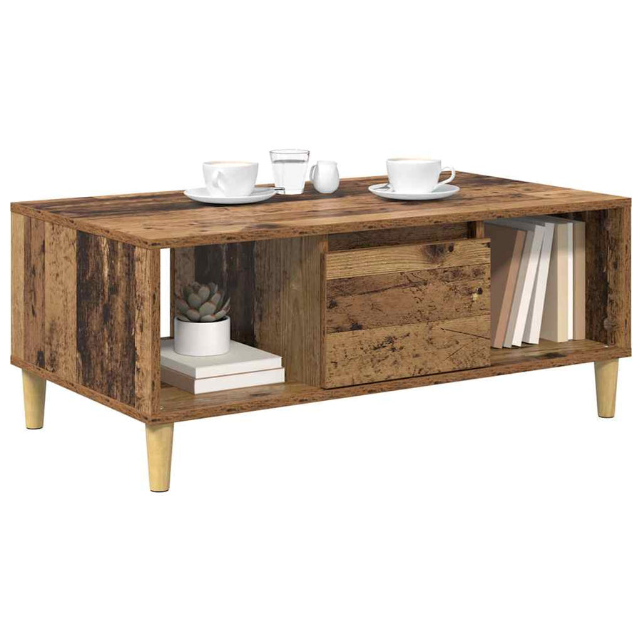 Salontafel met lade Oud Hout 90 x 50 x 26.5 cm Bewerkt hout