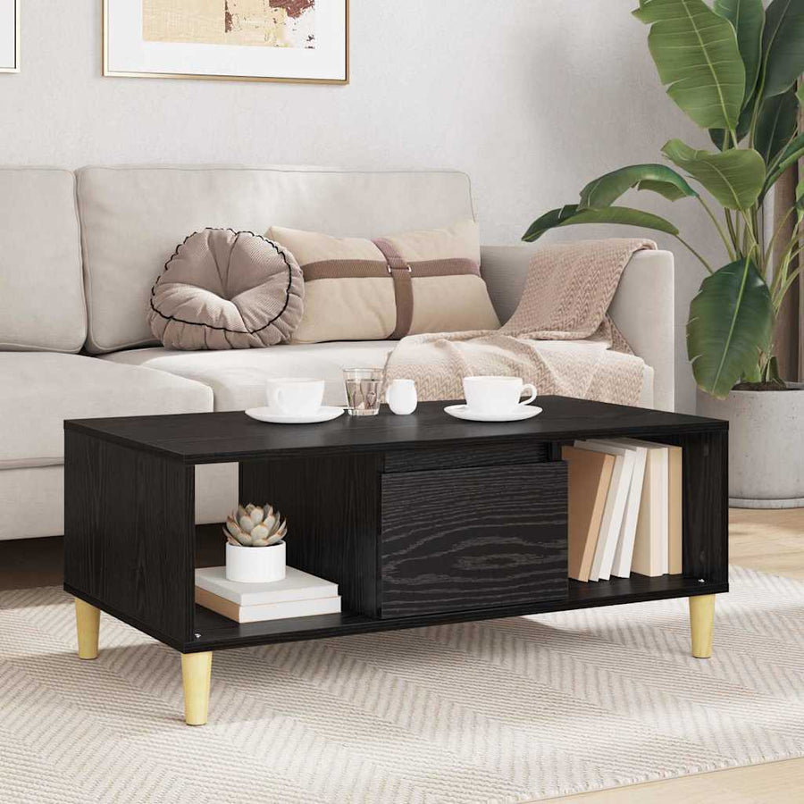 Salontafel met lade Zwart Eiken 90 x 50 x 26.5 cm Bewerkt hout