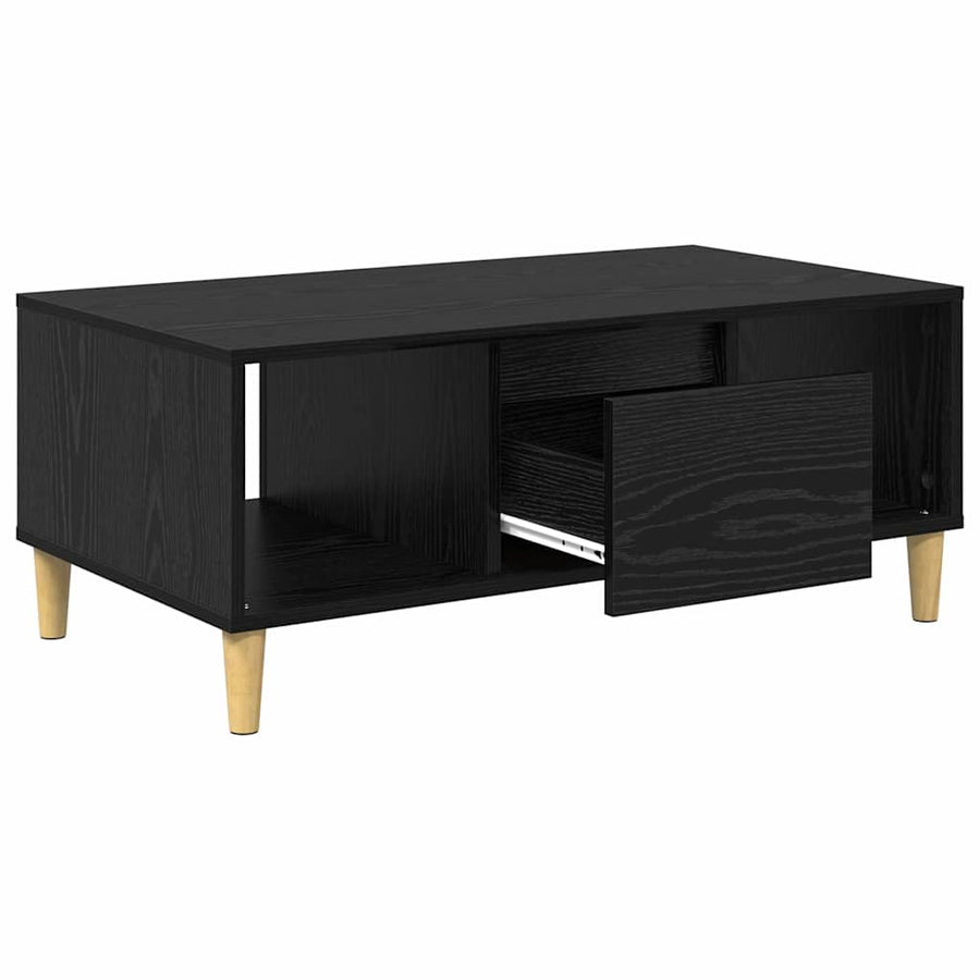Salontafel met lade Zwart Eiken 90 x 50 x 26.5 cm Bewerkt hout