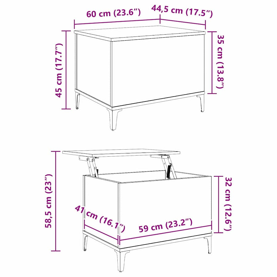 Salontafel artisanaal eikenkleurig 60 x 44.5 x 45 cm