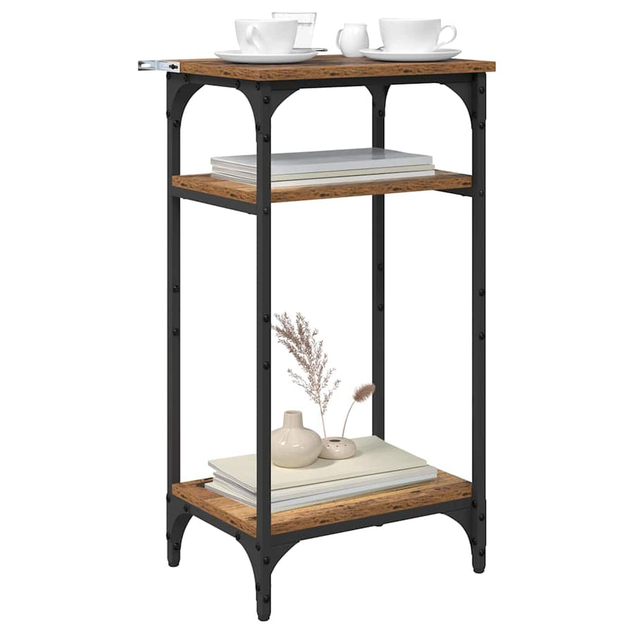 Bijzettafel met plank Oud Hout 40 x 30 x 75 cm Bewerkt hout