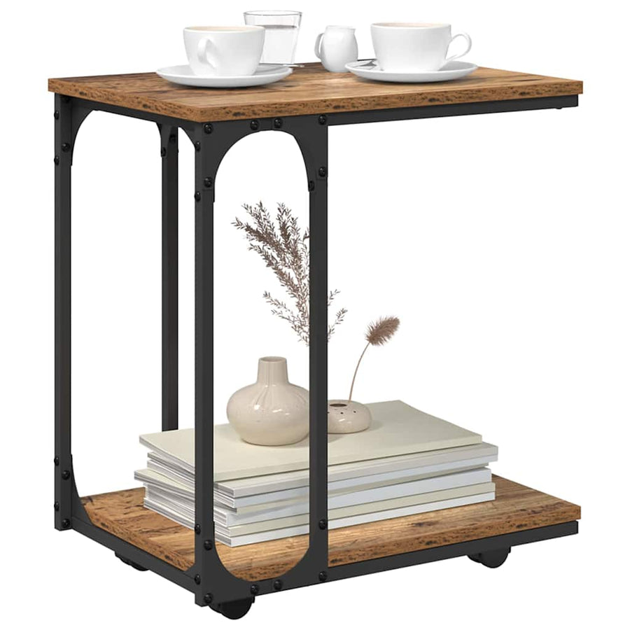 Bijzettafel met plank Oudhout 50 x 35 x 55.5 cm Bewerkt hout