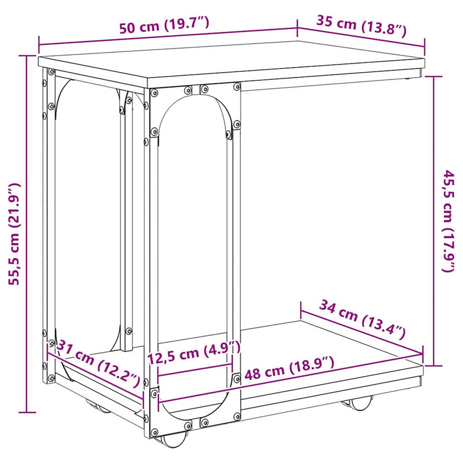 Bijzettafel met plank Oudhout 50 x 35 x 55.5 cm Bewerkt hout