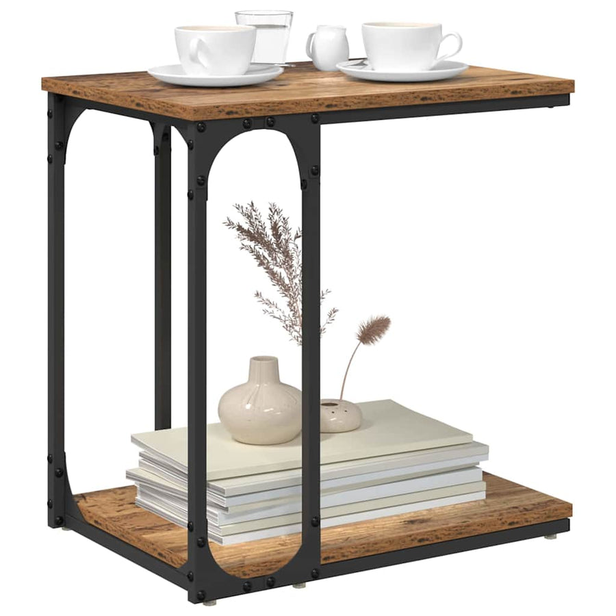 Bijzettafel met plank Oud hout 50 x 35 x 52 cm Bewerkt hout