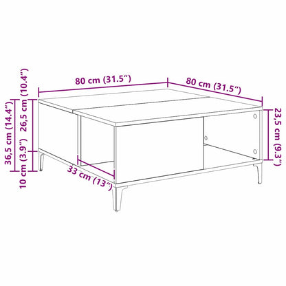 Salontafel Zwart Eiken 80 x 80 x 36,5 cm Bewerkt hout