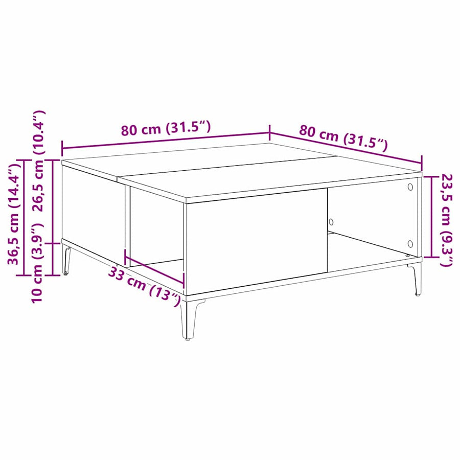 Salontafel Zwart Eiken 80 x 80 x 36,5 cm Bewerkt hout