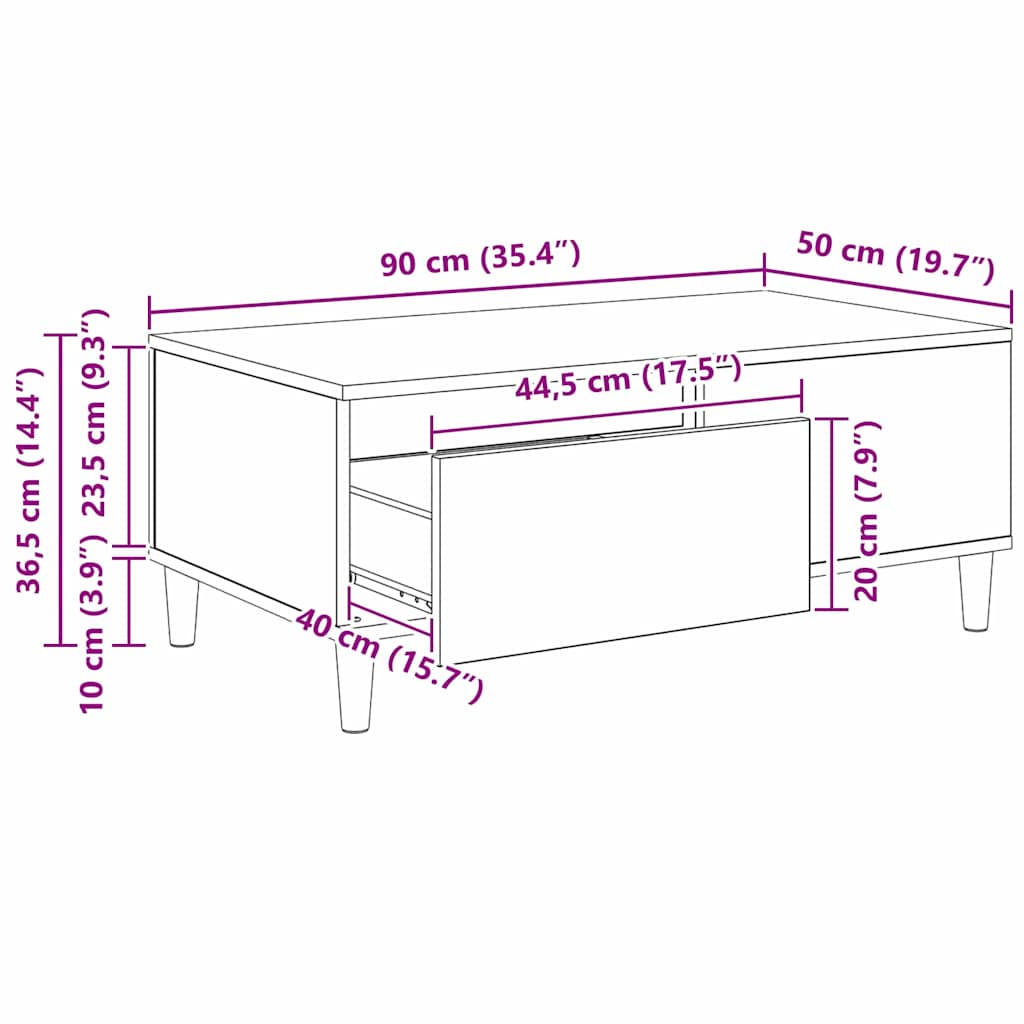 Salontafel met lade Oud Hout 90 x 50 x 35 cm Bewerkt hout