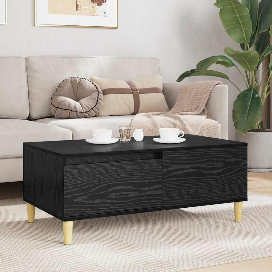 Salontafel met lade Zwart Eiken 90 x 50 x 35 cm Bewerkt hout