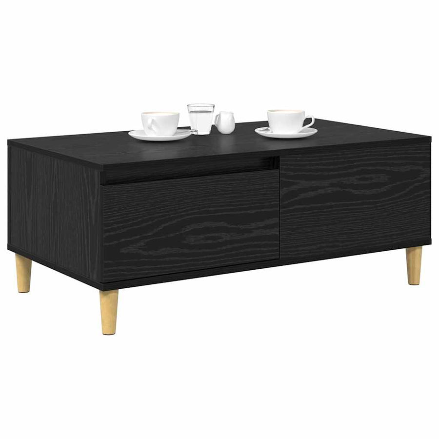 Salontafel met lade Zwart Eiken 90 x 50 x 35 cm Bewerkt hout